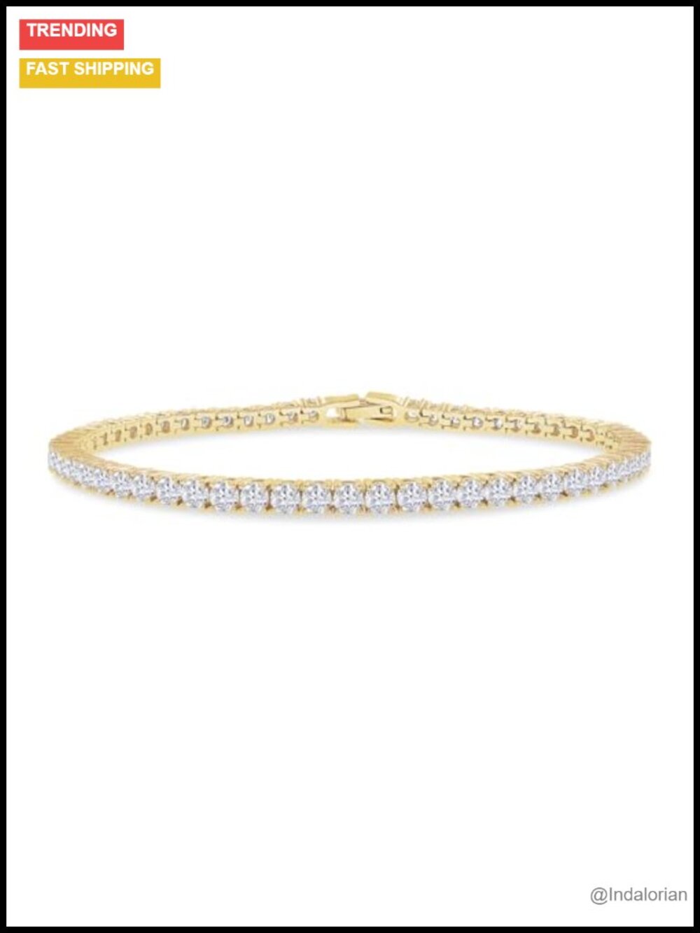 18K Gold Plated Stackable Tennis Bracelet 3mm Moissanite 7.5in